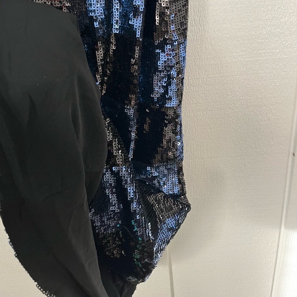 Alice + Olivia Black and Blue Sequin Mini Dress Small Check Checkerboard Pattern - Picture 10 of 12